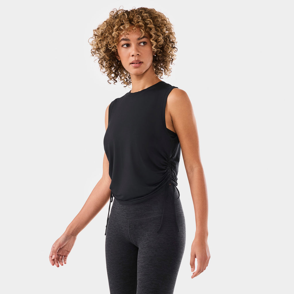 Crop Side Tie Tank Ebony