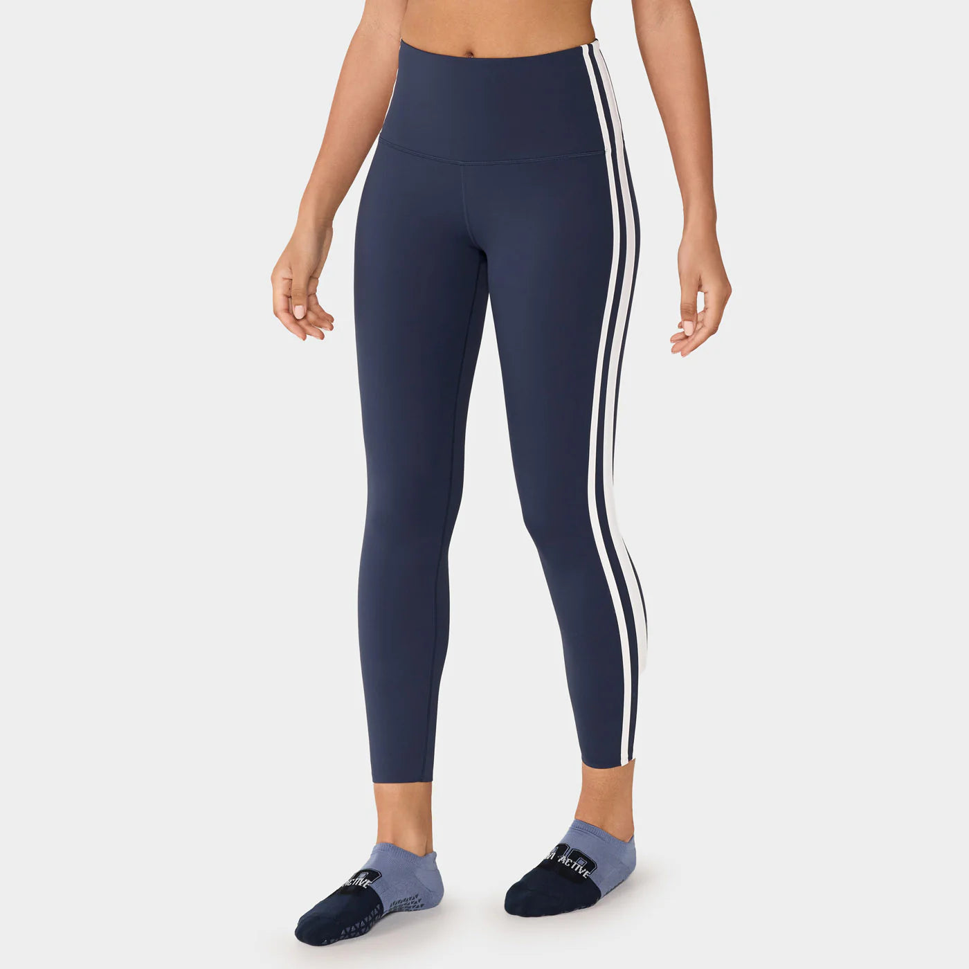 High Waisted 7/8 Stripe Leggings Navy Coconut