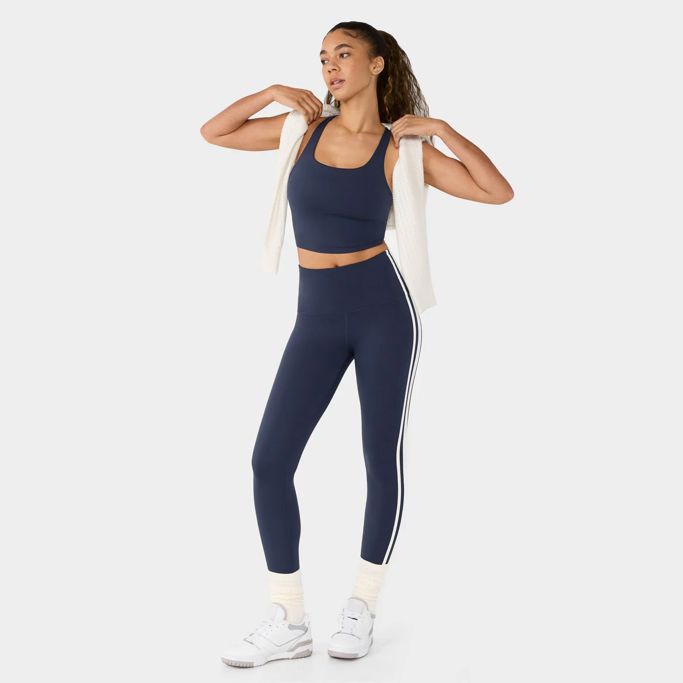 High Waisted 7/8 Stripe Leggings Navy Coconut