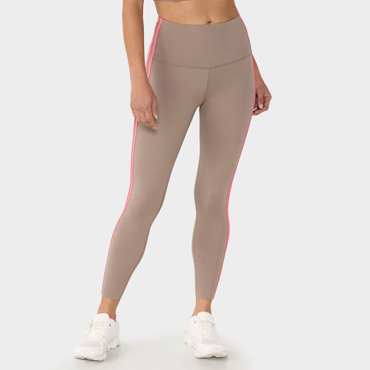 High Waisted 7/8 Stripe Leggings Pebble/SunsetPink