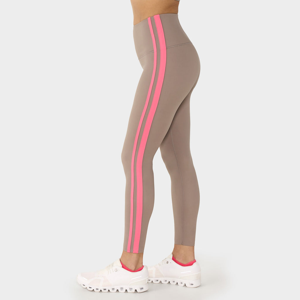High Waisted 7/8 Stripe Leggings Pebble/SunsetPink