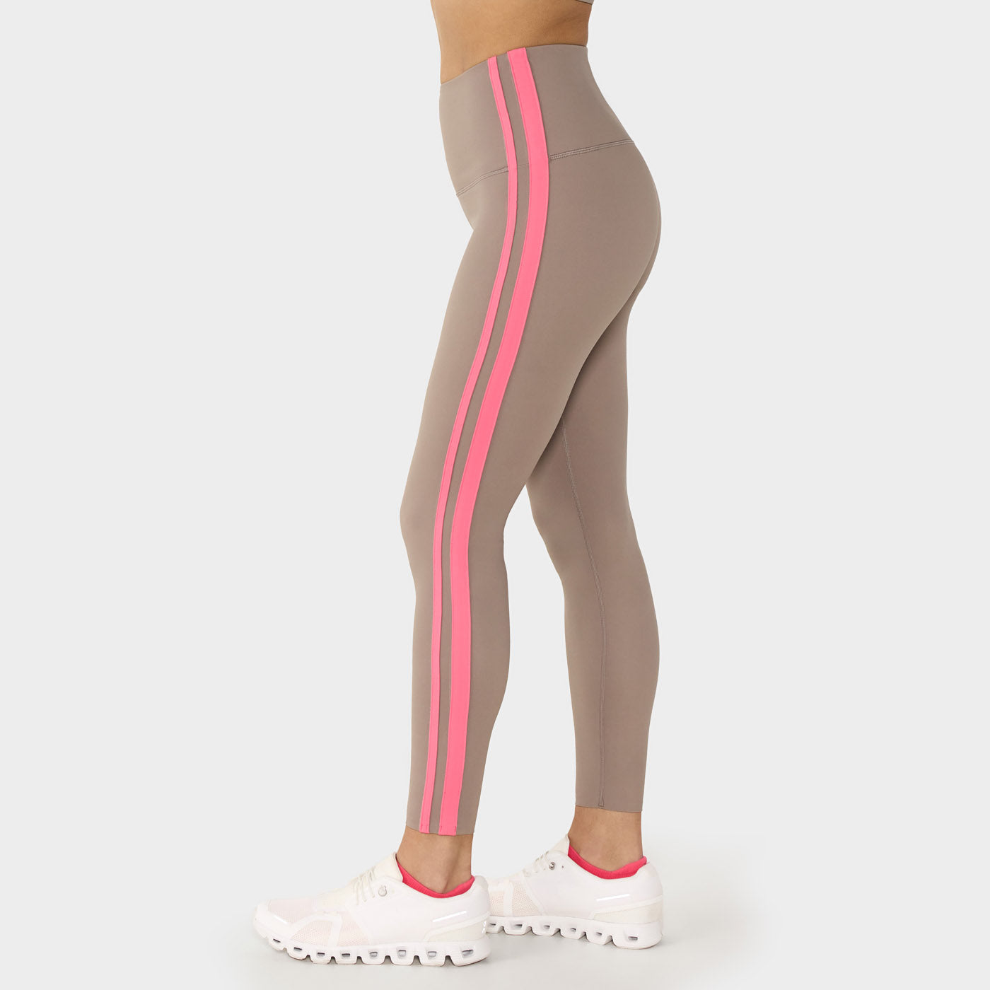High Waisted 7/8 Stripe Leggings Pebble/SunsetPink