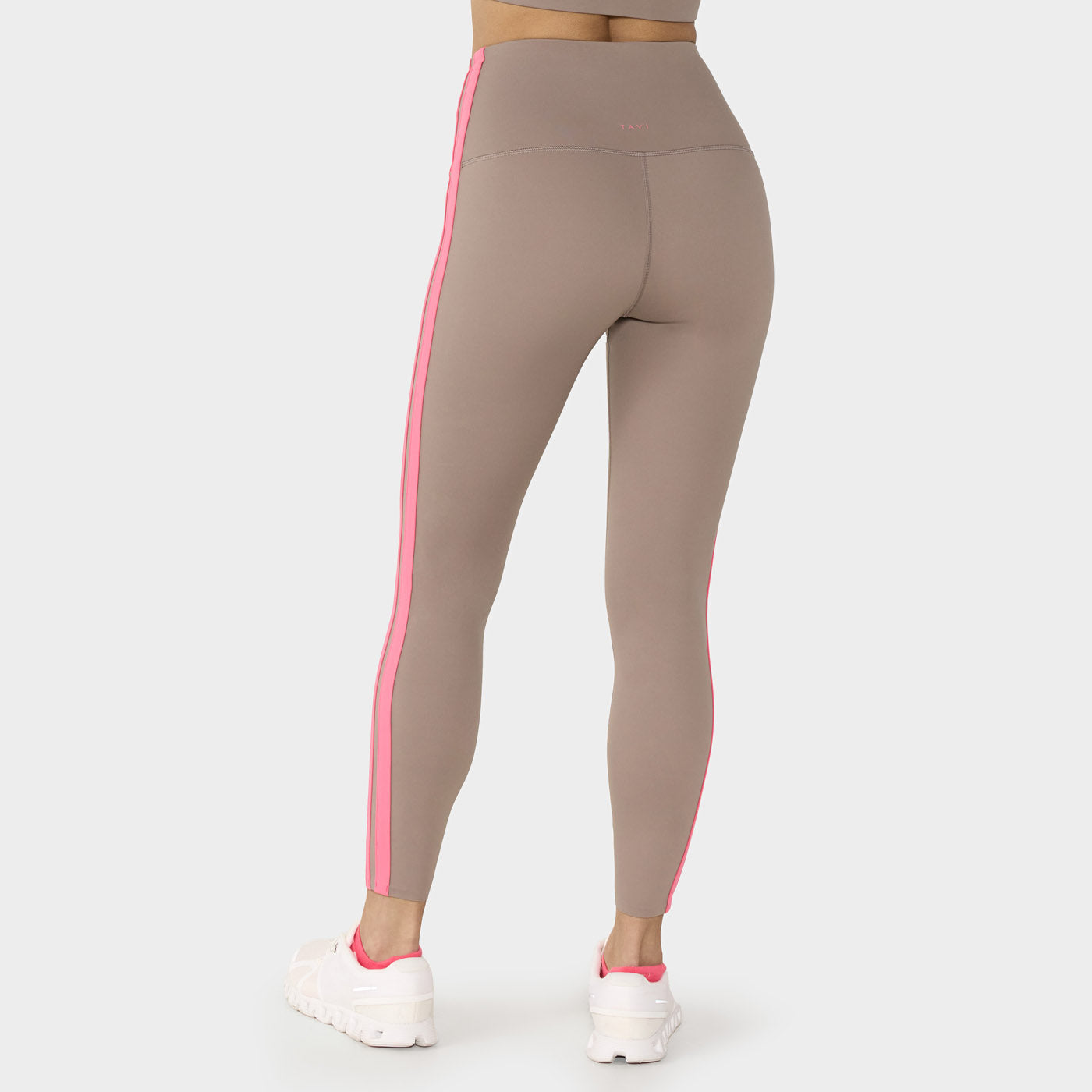 High Waisted 7/8 Stripe Leggings Pebble/SunsetPink