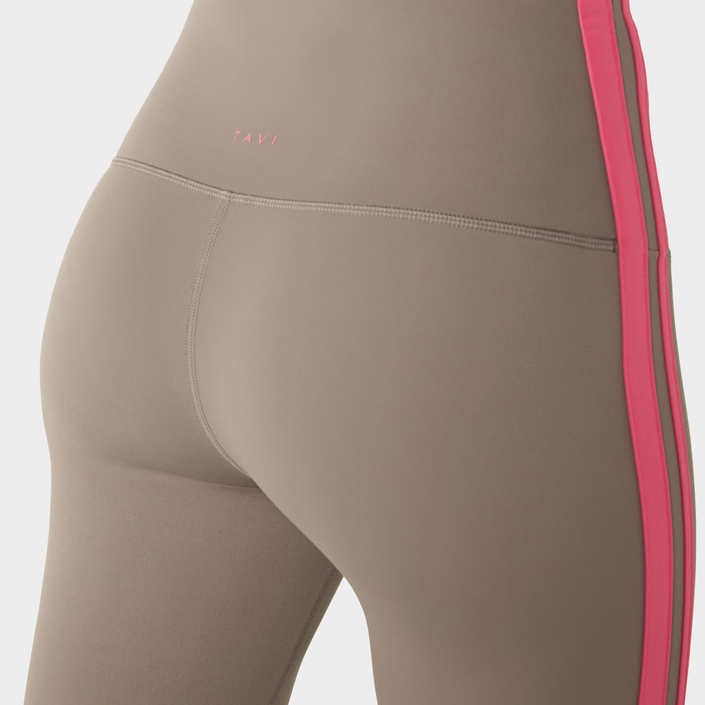 High Waisted 7/8 Stripe Leggings Pebble/SunsetPink