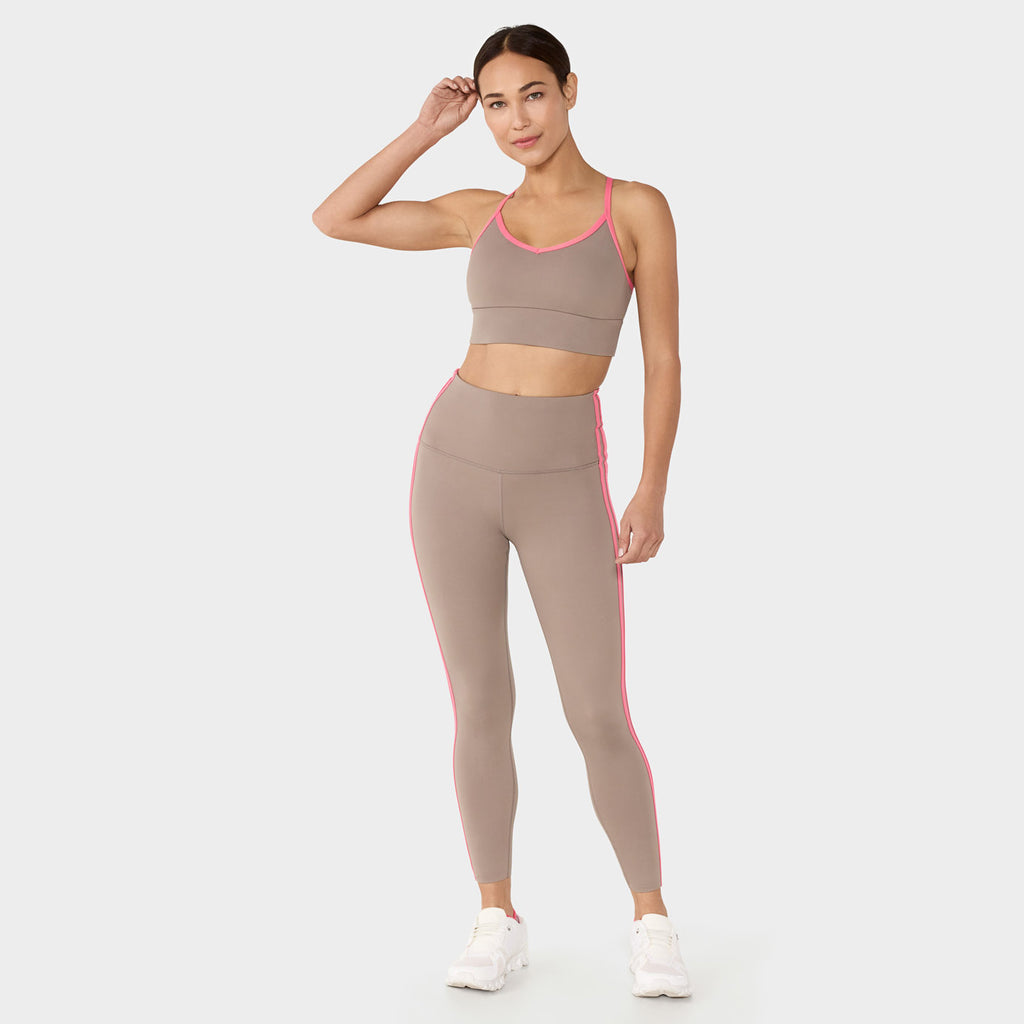 High Waisted 7/8 Stripe Leggings Pebble/SunsetPink