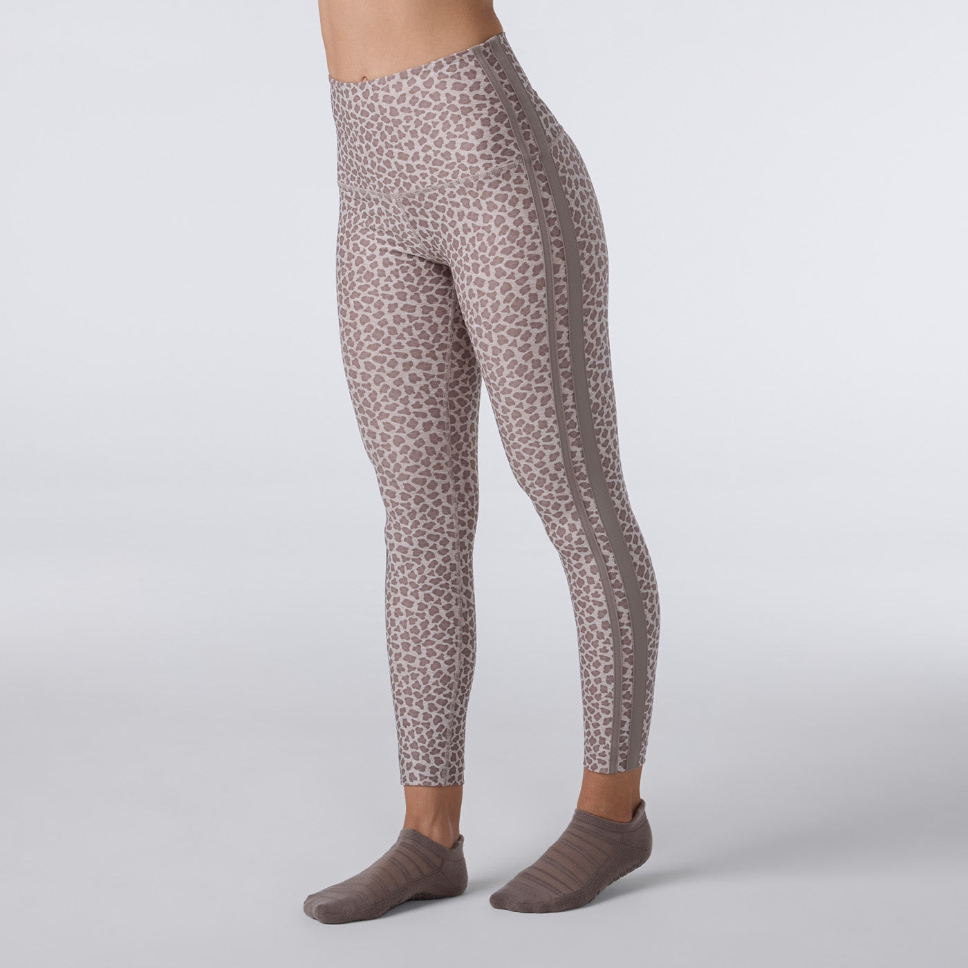 TaviCloud High Waisted 7/8 Stripe Legging - Leopard Sand