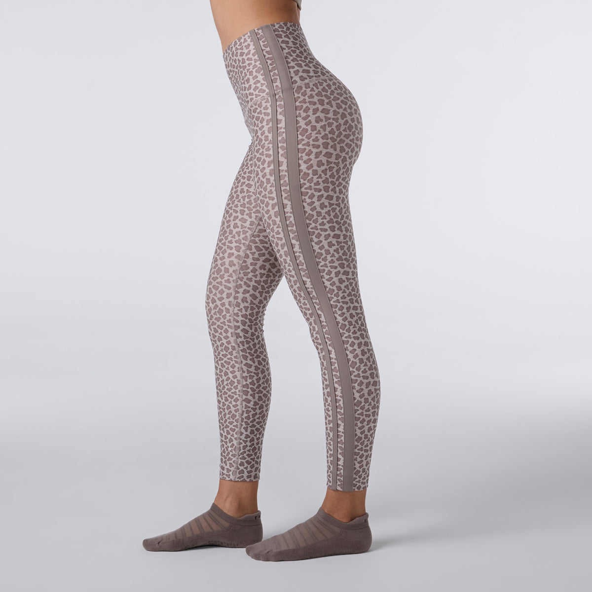 TaviCloud High Waisted 7/8 Stripe Legging - Leopard Sand