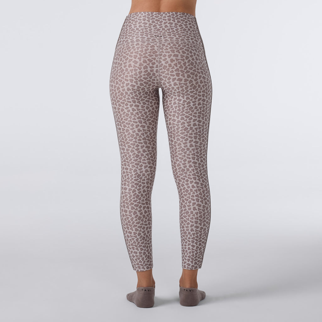 TaviCloud High Waisted 7/8 Stripe Legging - Leopard Sand